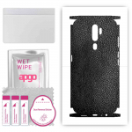 apgo Protective Skin Sticker for the back+sides compatible with Oppo A5 (2020), Full Wrap Film, Foil, Vinyl - Pattern Black Leather