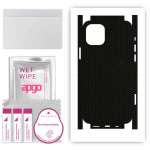 apgo kaitsev nahakleebis tagak&uuml;ljele ja k&uuml;lgedele, mis &uuml;hildub Apple iPhone 12-ga, t&auml;iskile, foolium, vin&uuml;&uuml;l &ndash; mustrimaatriks