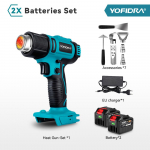 YOFIDRA 550℃ Elektriline kuumap&uuml;st Heat Hot Air Gun 2 tuulekiiruse k&auml;iku 6 k&auml;iku Valikuline LED-ekraan Juhtmeta Laetav Kuumap&uuml;st makita 18V aku jaoks 2x Battery-EU Plug