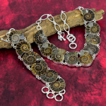 Ammoniidi Fossiil V&auml;&auml;riskivi Ehted 925 Prooviga Sterlingh&otilde;be Ehtekomplekt, K&auml;sitsi valmistatud H&auml;mmastav K&auml;ev&otilde;ru ja Kaelakee Ehtekomplekt Naistele Adjustable With 8"-18" pruun