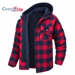 Cozy Up Meeste puuvillane ruuduline pikkade varrukatega s&auml;rgid Jope Fliisvoodriga flanells&auml;rgid Sherpa n&ouml;&ouml;biga mantel kapuutsiga S punane