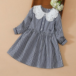 Lastele T&uuml;drukutele Puuvillane kleit Ruuduline vabaaja riided Pikad varrukad Kleit Kevad-s&uuml;gis Lasteriided 110 tumesinine v&auml;rv