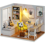 DIY miniatuursed nukumajakomplektid K&auml;sit&ouml;&ouml; puidust nukumaja mudelikomplektid LED-valgustusega ja kassimudeliga 12.7*10*10cm valge