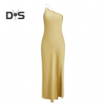 Naiste seksikas kleit kaldus kraega varrukateta lahtise seljaga Disain pikk kleit &uuml;hev&auml;rviline k&uuml;ljelt l&otilde;hikuga peokleit S kollane