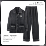 Meeste s&uuml;gis- ja talvine ka&scaron;miirist paksud soojad pidžaamad noortele ja keskealistele pikkade varrukatega suure suurusega korall-sameti komplekt 4XL must