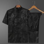 Hiina p&uuml;stkrae Tangi &uuml;likond Meeste l&uuml;hikeste varrukatega Vintage Hanfu riided K&auml;sin&ouml;&ouml;bid Cheongsam Vabaaja Draakon Kong Fu riided 185 must