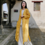 Kevadsuvi naistemood Vintage &uuml;hev&auml;rviline vabaaja pikk mantel Puuvillane pikkade varrukatega V-kaelusega mantel One Size valge