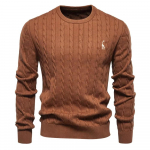 AIOPESON Meeste kaelkirjak tikandiga puuvillased kampsunid &uuml;mmarguse kaelusega klassikaline keerdmustriline pullover, kootud kampsun meestele S 55-65 kg helepruun v&auml;rv