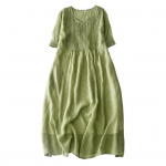 Naiste suvekleit, plisseeritud l&uuml;hikeste varrukatega, &uuml;hev&auml;rviline V-kaelus, avar A-line retrov&auml;rviline kahekihiline pehme hingav midikleit 2XL