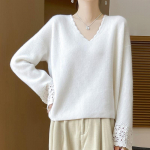 Naiste ka&scaron;miirist sviiter Qinghe ka&scaron;miir 30% ka&scaron;miir 70% vill s&uuml;gis-talvine ka&scaron;miir pullover pehme ja soe M valge