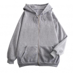 Meeste naiste jope kapuutsiga pingutusn&ouml;&ouml;riga pikkade varrukatega t&otilde;mblukuga plekist taskutega v&auml;lisriided avara vormiga dressipluus. XL tumehall v&auml;rv