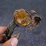Natural Baltic Amber Gemstone Copper Wire Wrap Cuff Bangle Adjustable a3o44
