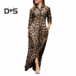 Naiste kevads&uuml;gisene s&auml;rkkleit rev&auml;&auml;riga pikkade varrukatega taskuga, &uuml;herealine maksikleit Leopard geomeetriline lapitr&uuml;kiga kleit L punane