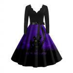 Naiste vintage klassikaline kleit kaelusega v&ouml;&ouml;kohaga kikilips, pikkade varrukatega Halloweeni tr&uuml;kiga V-kaelusega kiikkleit S lilla