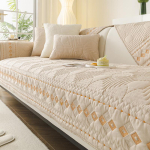 Luksuslik tikitud puuvillane tepitud diivanikate 3-4 kohaline libisemisvastane kassi-kindel elutoa diivani kate k&otilde;ikideks aastaaegadeks 90x90cm 1pc beige
