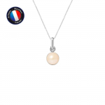 PERLINEA - Pendentif - V&eacute;ritable Perle de Culture d'Eau Douce Bouton 6-7 mm Rose - Or Blanc - Cha&icirc;ne Offerte - Bijoux Femme