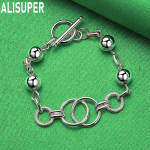 925 Sterling Silver Multi Circle Ball Smooth Bead Chain Bracelet, Fashionable Wedding Jewelry 20CM