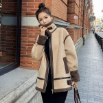 Sobiv l&uuml;hike lambavillane naiste mantel korea stiilis lahtise karvaga One Plus samet paks jope S