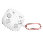 Custom Fit kaitsev silikoonist &uuml;mbris AirPods 4 k&otilde;rvaklappide &uuml;mbrisele koos retrom&auml;ngukonsooli disaini ja karabiiniklambriga 2