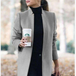 Naiste aluskrae, ees avatud hernemantel vabaaja talvine soe keskmine pikk bleiser mantlid pealisriided &uuml;hev&auml;rviline villane mantel M helehall v&auml;rv