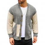 S&uuml;gistalv meeste kampsun taskutega &Uuml;herealine V kaelus Colorblock n&ouml;&ouml;bid Kootud Pikad varrukad Elastne kudum Paks jakk M hall