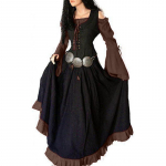 Naiste keskaegne renessansskleit Ebaregulaarsete pikkade varrukatega Cosplay maksikleit XXXXXL pruun