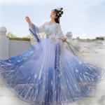 Sequins Gradient S&auml;delevad Naised Hanfu Traditsiooniline Hiina kleit ballile pidulik s&uuml;nnip&auml;eva j&otilde;ulukingitus L sinine