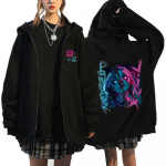 Arcane Jinx jope t&otilde;mblukk Mono Doll Rabbit Graffiti Style Grunge Pusa Must Kapuutsiga Anime Pusa T&auml;navar&otilde;ivad Unisex M
