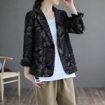 Retro tr&uuml;kitud bleiser naistele, pikkade varrukatega, &otilde;huke, l&uuml;hike jakk, puuvillane, vabaaja, lai, pealmine riietus, kevad ja s&uuml;gis, t&ouml;&ouml;le minek, Korea versioon, Harajuku stiil XL must