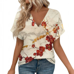 Naiste l&uuml;hikeste varrukatega s&auml;rgid V-kaelusega tr&uuml;kiga topid vabaaja topid p&otilde;hilised T-s&auml;rgid pluus lahtised topid L sinine