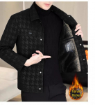 Meeste Houndstooth trendikas l&uuml;hike rev&auml;&auml;riga nahkjakk s&uuml;giseks ja talveks L must