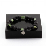 Pierres et Min&eacute;raux. Bracelet Apatite verte de Madagascar + Perles Lave 8 mm. Fabriqu&eacute; en France.