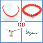 Pierres et Min&eacute;raux. Parure bijoux Bracelet Collier perles Calc&eacute;doine rouge 8 mm. Chaine en Taille personnalisable.