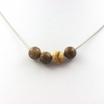 Pierres et Min&eacute;raux. Collier perles Jaspe Paysage + bois 8 mm. Chaine en acier inoxydable. Collier femmes, hommes. Taille personnal