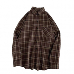 Naiste s&auml;rk, rev&auml;&auml;riga pikkade varrukatega, ruuduline tr&uuml;kis, taskutega, &uuml;herealine, lahtise l&otilde;ikega s&auml;rk, igap&auml;evane kandmine XXL pruun