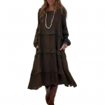 Naiste pikkade varrukatega Midi-kleit, avar volangidega astmeline kleit vabaaja kaelaga L roheline