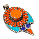 Tibetan Turquoise, Coral Handmade Jewelry Pendant 2.88 d9b76