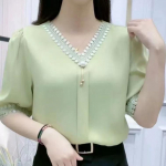 Naiste &Otilde;&otilde;nes pits V kaelusega &scaron;ifoonpluusid Suvine l&uuml;hikeste varrukatega s&auml;rk vabaaja topid Blusas Mujer De Moda 3XL