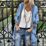 VEZFAA Naistemood vabaaja suve kevadlillemustriga 1/2 varrukatega pluusid ja s&auml;rgid S valge