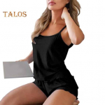 Naiste Cami pidžaamakomplektid Soonikuga varrukateta maika ja elastse v&ouml;&ouml;kohaga l&uuml;hikeste p&uuml;kste komplekt Vabaaja maika puhkamisr&otilde;ivad L