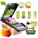 14 tk Multifunktsionaalne K&ouml;&ouml;giviljahakkija, Puuviljal&otilde;ikur, K&auml;epidemega Toiduveski, Sibulahakkija, Kartuliriiv Vahetatavate Teradega Dark Grey-14pcs