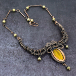 Tiger Eye Handmade Copper Wire Wrap Jewelry Necklace 18 y1o78