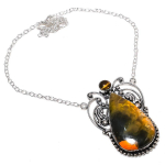 Bumblebee Jasper,Tiger Eye Handmade 925 Sterling Silver Necklace 18 w8a36