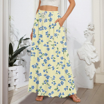 Naiste lendlevad volangidega &auml;&auml;ris, joonega maksiseelikud elastse v&ouml;&ouml;kohaga elegantsed mitmekihilised Boho pikad seelikud L sinine