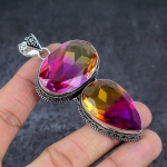 Bi-Color Tourmaline Handmade 925 Sterling Silver Jewelry Pendant 3.31 h6m06