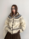 Dorothy Fair Isle Retro Kapuutsiga Kootud Kardigan - Naiste Paksenenud K&otilde;ikem&auml;ngiv Kampsun One Size beež