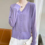 Kevadised ja s&uuml;gisesed naiste kudumid L&uuml;hike lahtine V-kaelusega &uuml;hev&auml;rviline pannal, pikkade varrukatega kootud kardigan 2XL