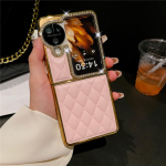 N3 Flip &Uuml;mbris Bling Teemant Rombiline Nahk Kuldne Kattega Kest OPPO Find N3 Flip Find N2 Flip jaoks P&otilde;rutuskindel Kate For Find N2 Flip roosa