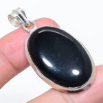Natural Black Onyx Gemstone 925 Sterling Silver Jewelry Pendant 2.05 g2w91