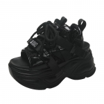 Mood 8,5 cm Suvised naiste nahast paksud sandaalid k&otilde;rge platvormiga jalatsid Hingavad vabaaja sussid Kingad Uued naiste kontsad kiilutud tossud 34 must